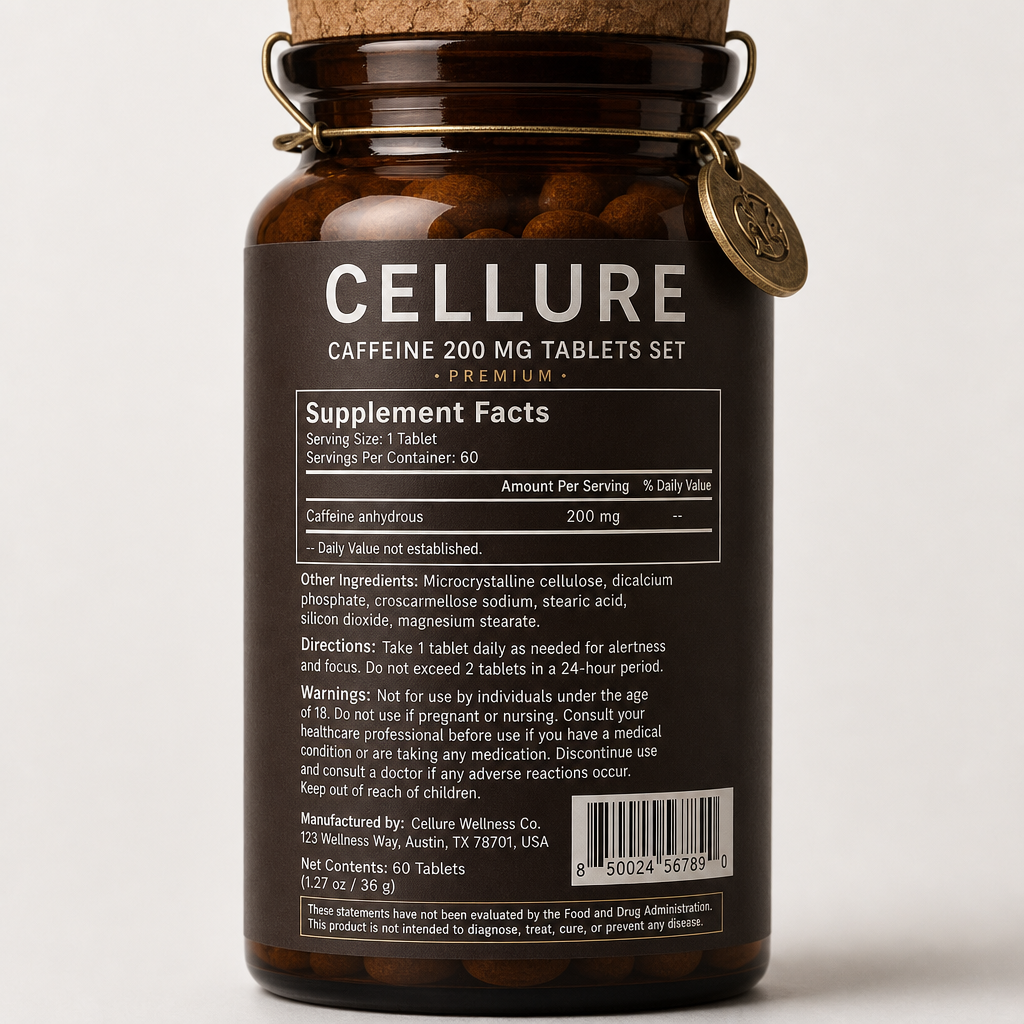 Caffeine 200 mg Tablets Set - Label detail view